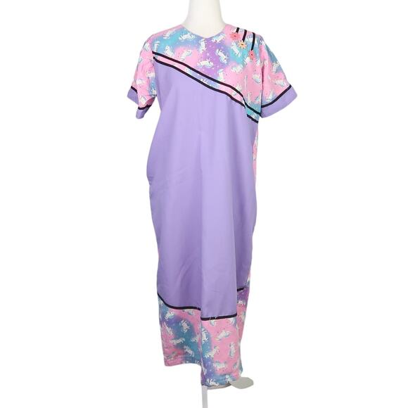 Vintage Dresses & Skirts - Vintage 80s purple and pink unicorn print muumuu midi dress L